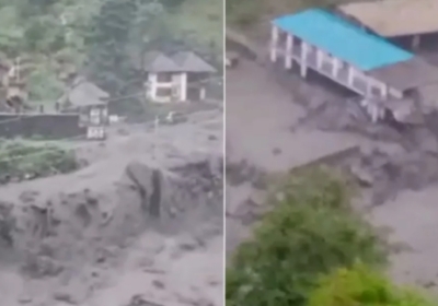 The rebel drain along Parashar Road is wreaking havoc: trees washed away with big stones, damage to the school