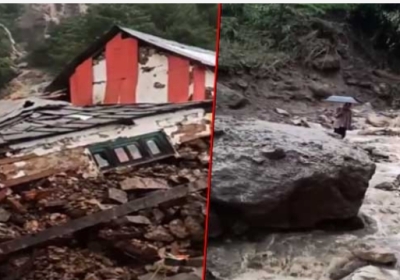 A School, Mahila Mandal Bhawan, Yuvak Mandal Bhawan, two Houses were Destroyed and 17 Sheep and Goats and a Cow were Washed Away due to Cloudburst in Kandhar Village of Sarpara Panchayat under Rampur 
