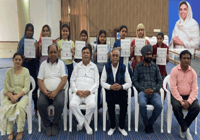 Certificates awarded to the passed students at the Sewing and Embroidery Center of Sant Nirankari Mi