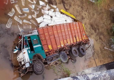 Truck Loaded with Dry Fruits Fell from Bridge Driver Died 